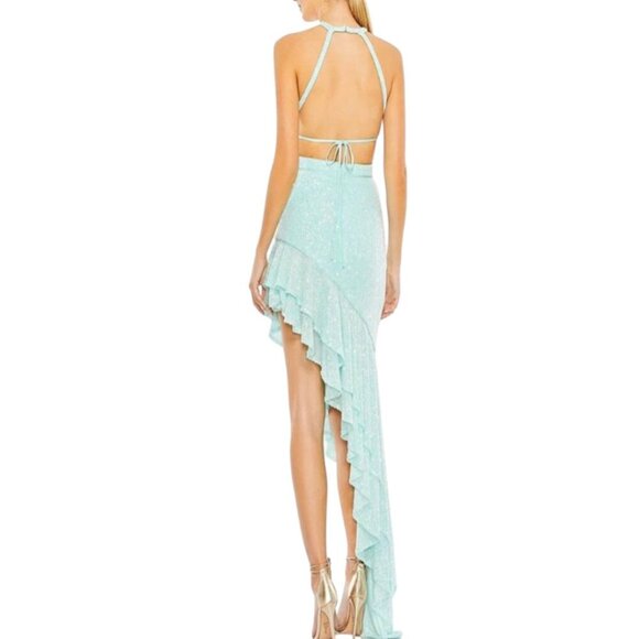 NEW NWT Mac Duggal Dress Gown Sequins Hi Low Aqua Blue Size 6 - Picture 6 of 6
